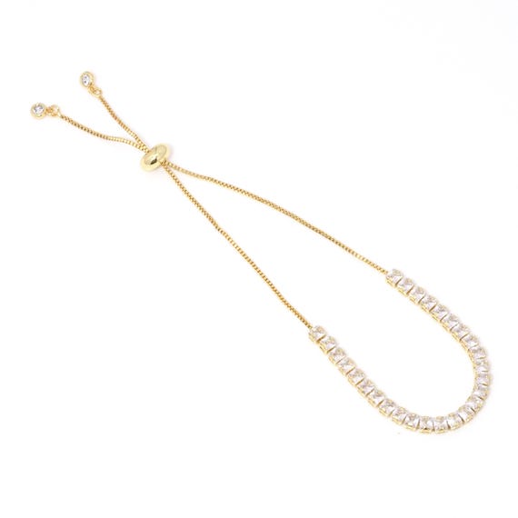 Thin Gold Clear Cz Adjustable Bracelet, Sku#Jl183
