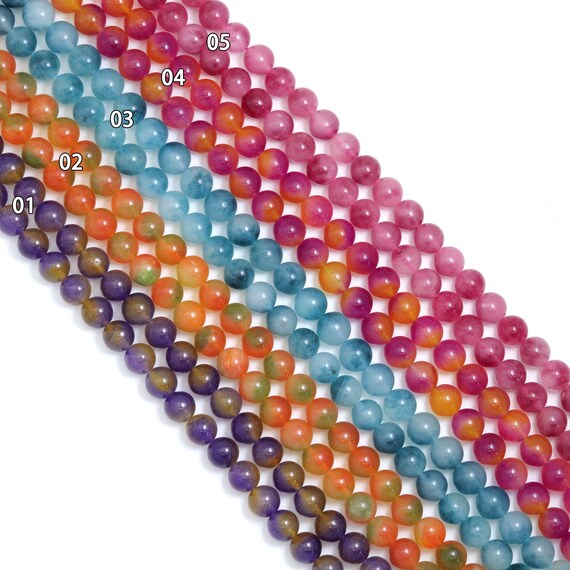 Pink|Blue|Orange Jade Round Smooth Beads, Sku#U2211