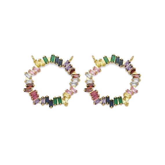 Colorful Baguette Cz Round Ring Charm, Sku#Lx307