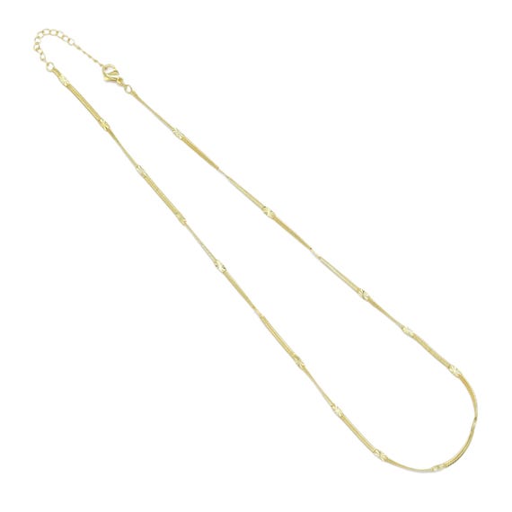 Dainty Herrigebone Snake Gold Chain Flower Link Adjustable Necklace, Sku#Ld589