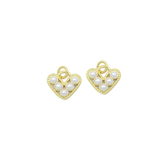 Gold White Pearl Heart Charm Pendant,Sku#Ld723