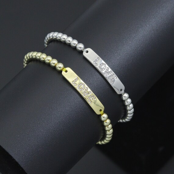Gold Silver Hematite with Love bar Stretchy Bracelet, Sku#EF775