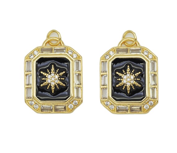 Cz Black Enamel North Star Rectangle Tag Pendant, Sku#Y648
