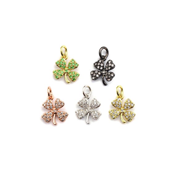 Cz Micro Pave Four Leaf Clover Shaped Pendant|Charm, Cubic Zirconia Pendant Charm,10X12Mm,Sku#F918