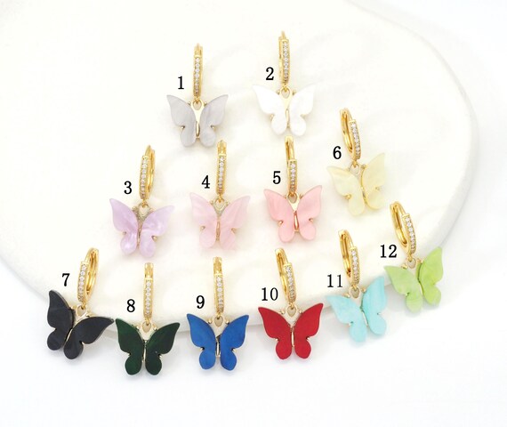 Colorful Cz Butterfly Hoop Earrings, Sku#Ef205