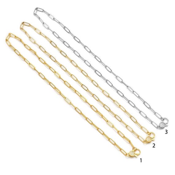Matte|Shinny Gold Paperclip Chain Necklace With Cz Clasp, Sku#Ef256