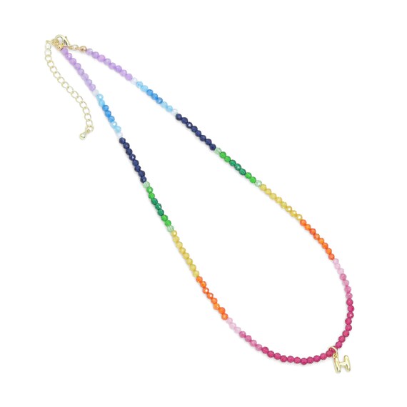 Rainbow Mixed Gemstone beads Initial Necklace, sku#EF815