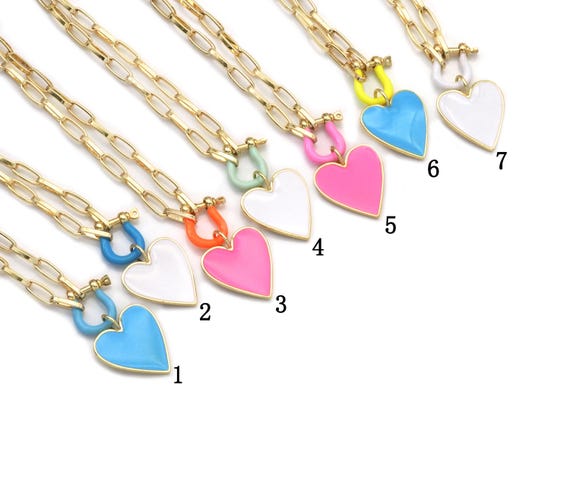 Paperclip Chain Horseshoew Clasp Heart Necklace, Sku#Ef186