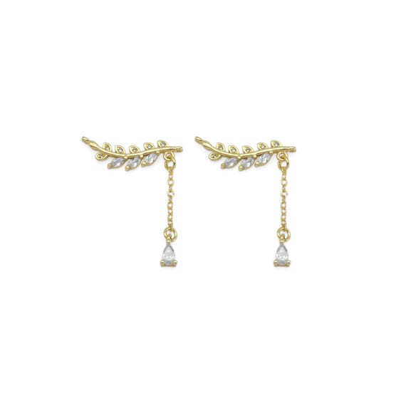Gold Cz Leaf Connector Charm, Sku#Ld426