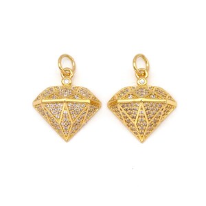 Cz Micro Pave Diamond Shape Pendant|Charm, 18K Gold Filled Diamond Charm, Necklace Bracelet Charm Pendant, 16X15Mm,Sku#Y484