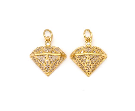 Cz Micro Pave Diamond Shape Pendant|Charm, 18K Gold Filled Diamond Charm, Necklace Bracelet Charm Pendant, 16X15Mm,Sku#Y484