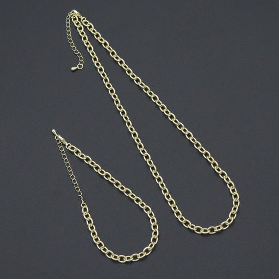 Oval Link Chain Necklace Bracelet, charm bar necklace bracelet, sku#EF792