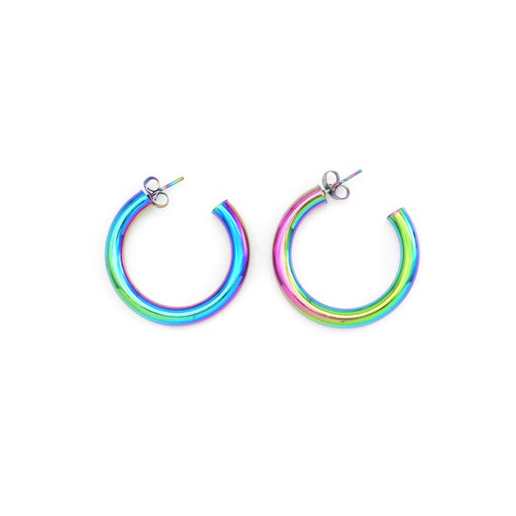 Gold Rainbow Color Hoop Stud Earrings, Sku#A151