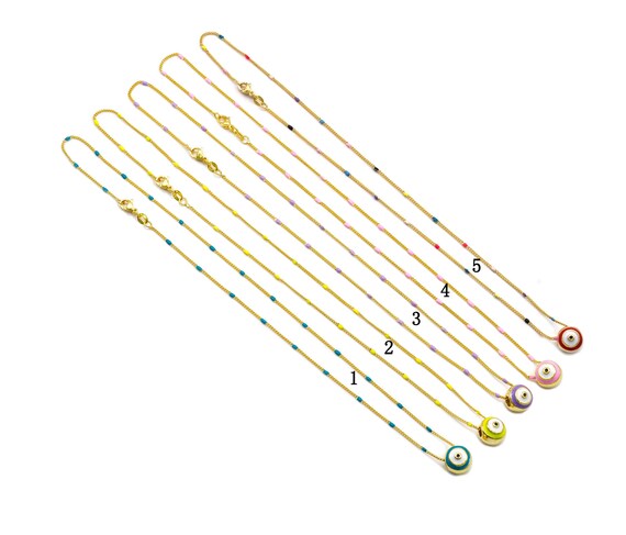 Gold Enamel Evil Eye Chain Necklace, sku#O113