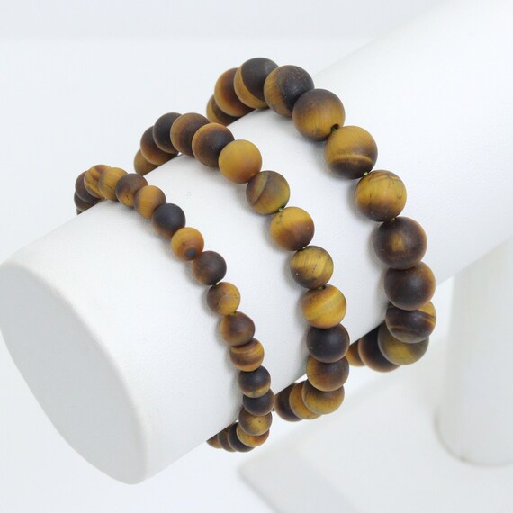 Matt Tiger Eye Round Smooth Stretchy Bracelet, Sku#EF780