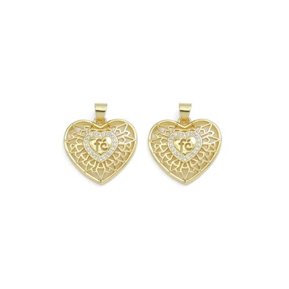 Cz Gold Filigree Fe Heart Charm, Sku#Lk912