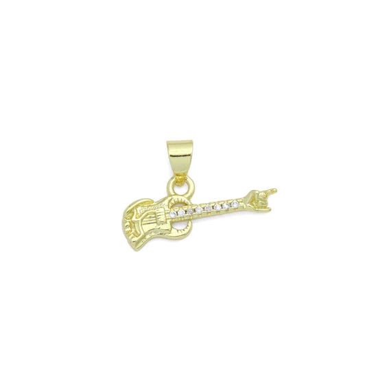 Cz Gold Guitar Charm Pendant, Sku#Lk1199