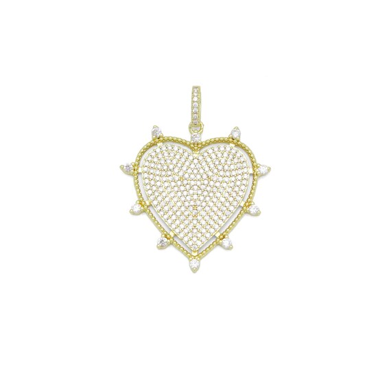 Clear Cz Gold Spike Heart Shape Charm Pendant, Sku#Y1032
