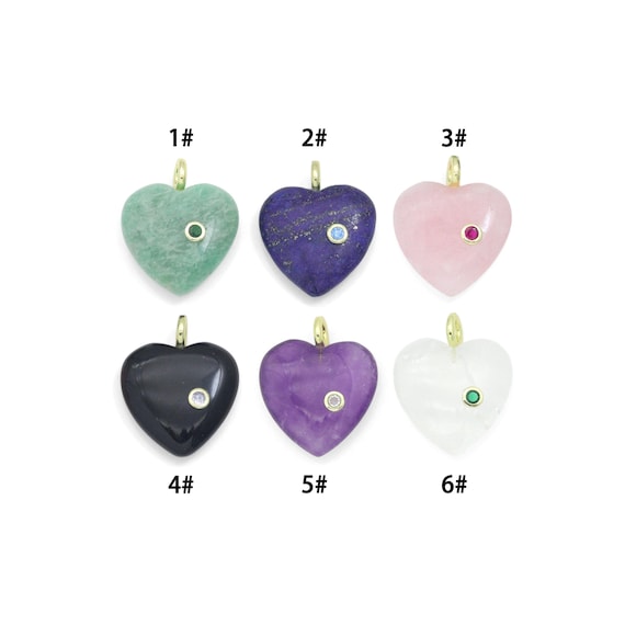 Natural Gemstone Heart Stone Pendant with CZ, Sku#LY33
