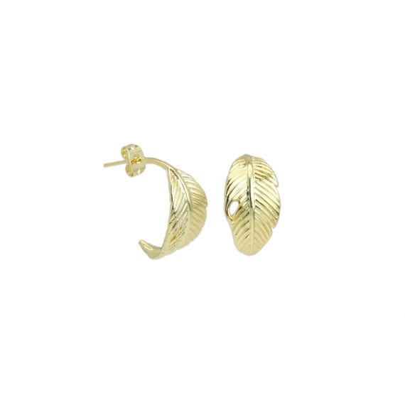 Gold Curved Leaf Earrings, Sku#Ld562