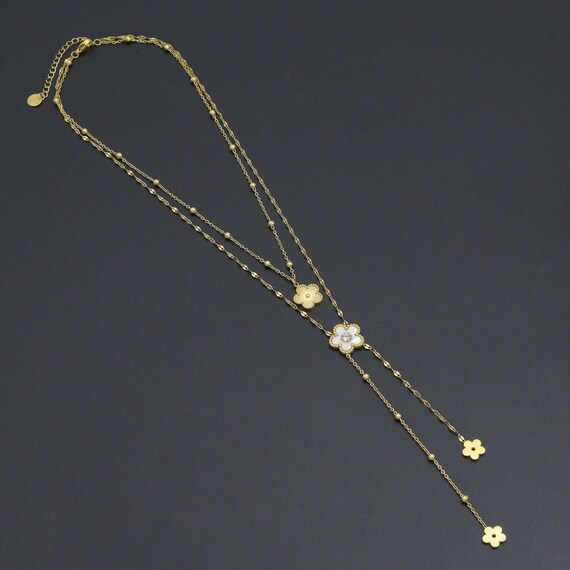 Flower Pendant Double Link Link Chain Necklace , Sku#BXG18
