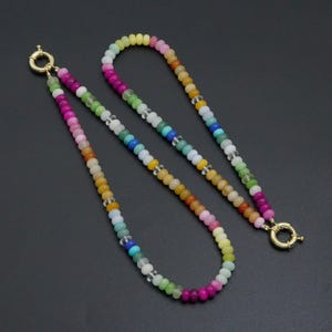 New color!! Natural rainbow Jade Beaded Necklace Necklace,Sku#EF850