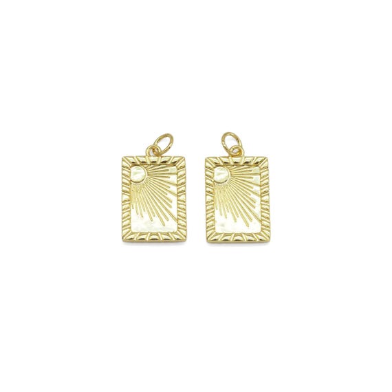 Gold Radial Sun Rectangle Shape Charm, Sku#Y891