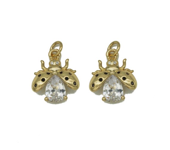 Gold Teardrop Cz Ladybug Charm, Sku#Ld315