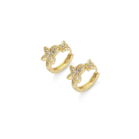 Gold Butterfly Cz Round Ring Hoop Earrings, Sku#Y819