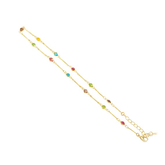 Colorful Crystal Gold Adjustable Necklace,Sku#Ef279