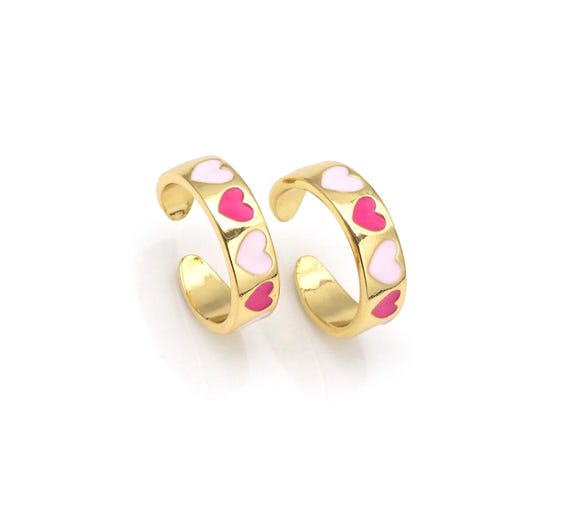 Colorful Enamel Heart Ring, 18K Gold Filled Enamel Heart Open Ring, 9X6Mm,Sku#Lk437