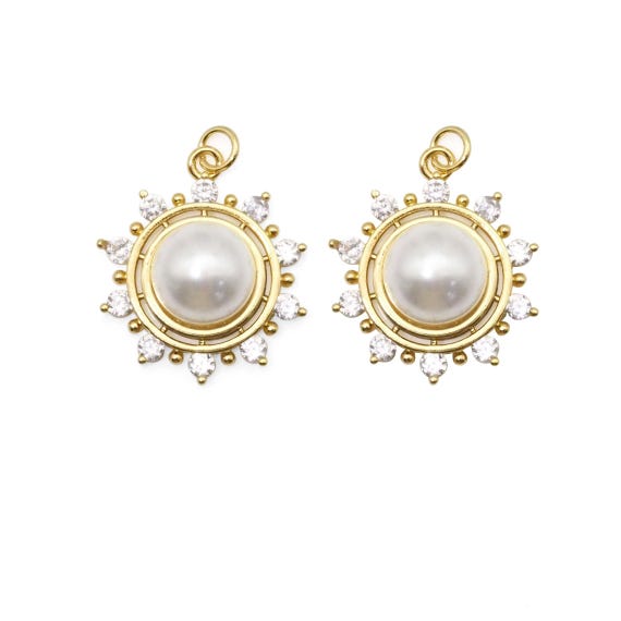 Clear Cz Gold Pearl Flower Charm, Sku#Lk817