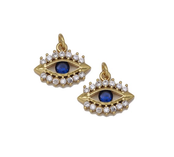 Gold Cobalt Blue Cz Evil Eye Charm, Sku#Lx95
