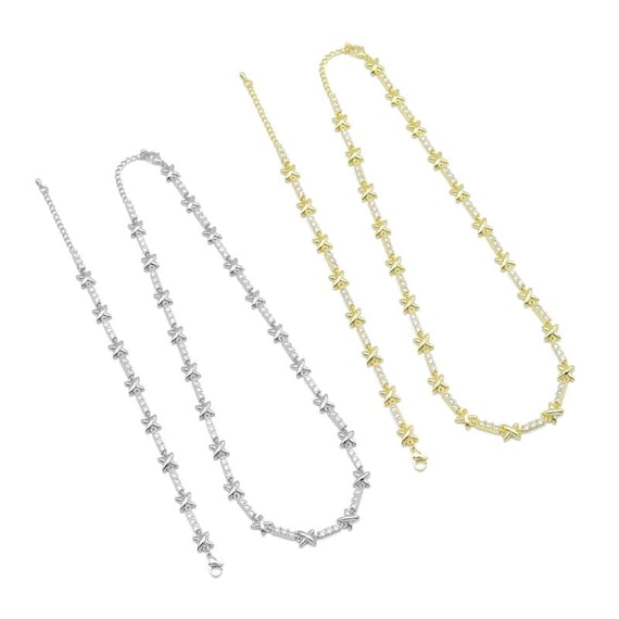 CZ Tennis Chain Star Link necklace Bracelet, Sku#LX778