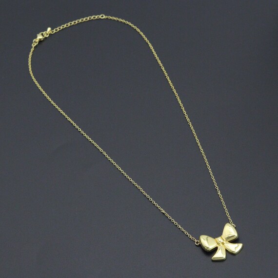 Gold Link Chain Bow Pendant  Necklace, Sku#Ef714