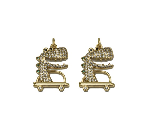 Gold Cz Cute Crocodile Charm, Sku#Lk662