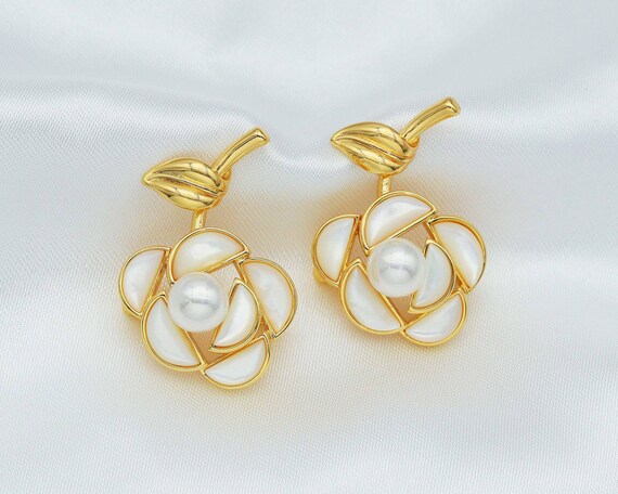 Pearl Rose Flower Brooch Pin Pendant, Sku#Zx74