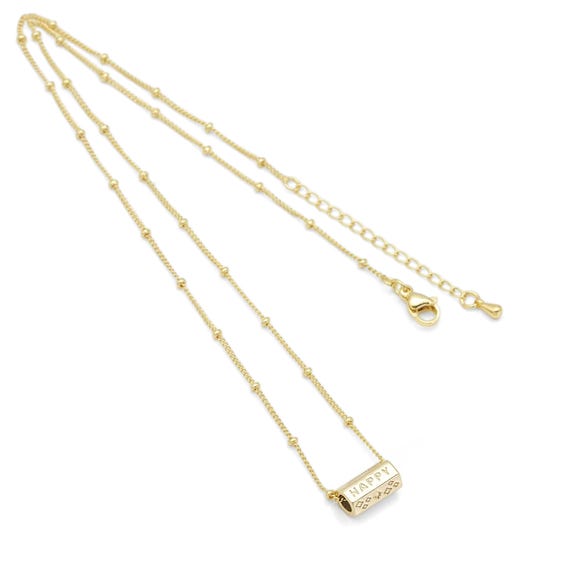 Gold Link Hexagon Tube Charm Adjustable Necklace, Sku#Ef343