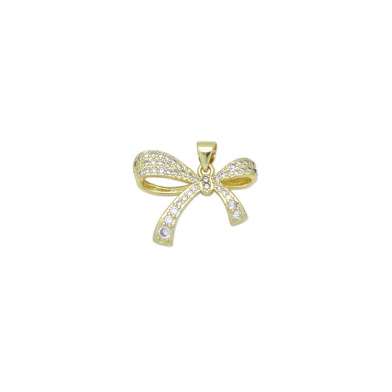 Gold Clear Cz Bowknot Charm Pendant, Sku#Lk970