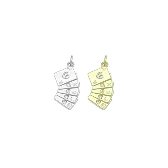 Clear CZ Gold Silver Poker Card Charm Pendant,Sku#A487