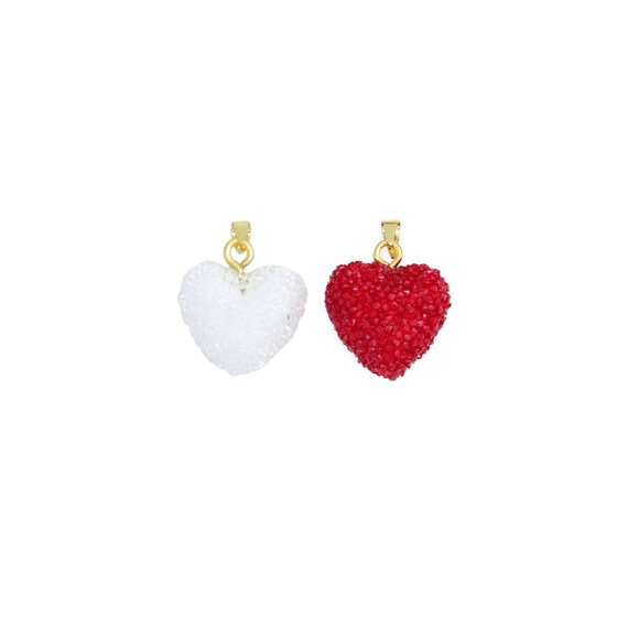 White Red Puffy Heart Charm Pendant,Sku#LD720