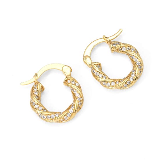 Gold Cz Twisted Round Hoop Earrings, Sku#Lk824