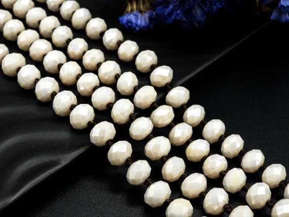 The 60 Inches 36Inches Hand Knotted Beige Crystal Necklace, Extra Long Necklace, 5X8Mm Rondelle Faceted Cream Opaque White Crystal Beads, Sk