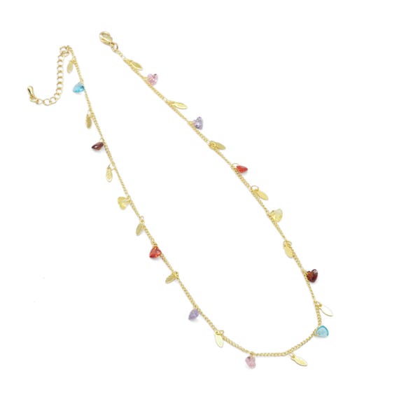 Multicolor Heart Link Chain Adjustable Necklace, Sku#Ef356