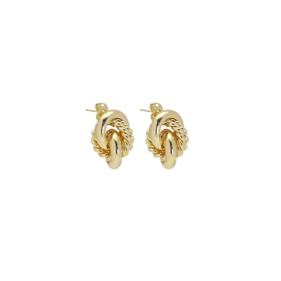 Cz Gold Chunky Twisted Round Ring Stud Earrings, Sku#Zx170