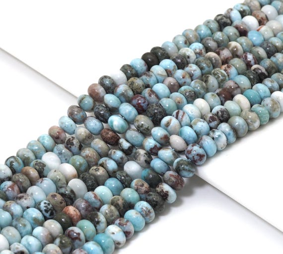 Genuine Larimar Rondelle Smooth Beads, 4x6mm|5x8mm, Sku#U1492