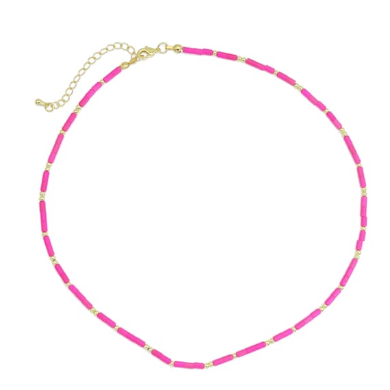 Hot Pink Gemstone Tube Necklace, Sku#Ef567