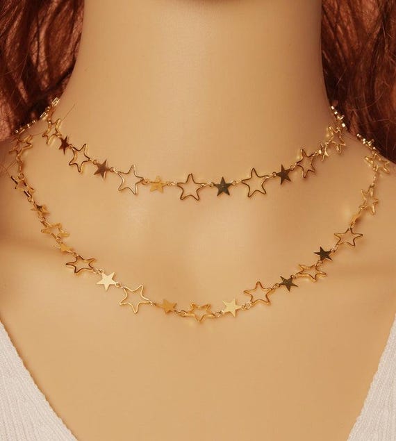Gold Five Star Frame Link Chain necklace Clasp, sku#HX05
