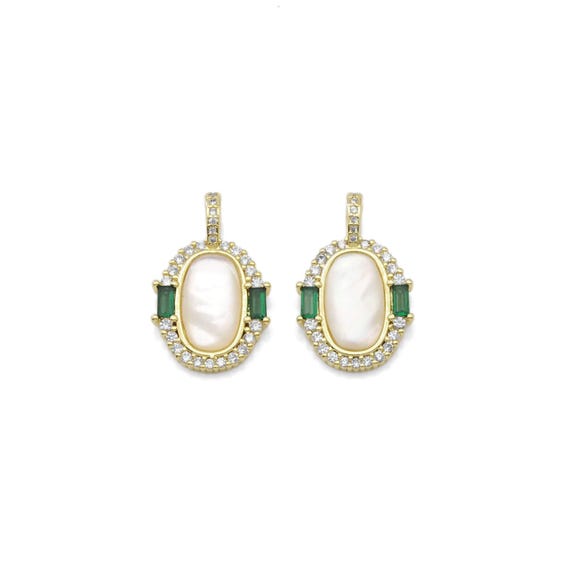 Green Cz Mother Of Pearl Oval Charm, Sku#Lx304