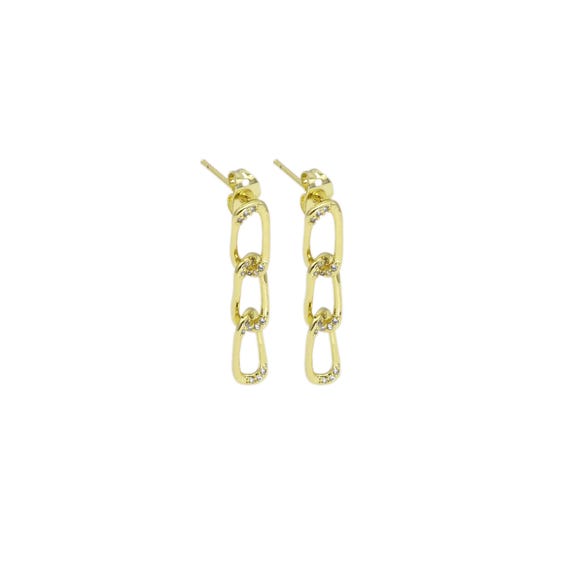 Cz Gold Oval Link Dangle Earrings, Sku#Lk900